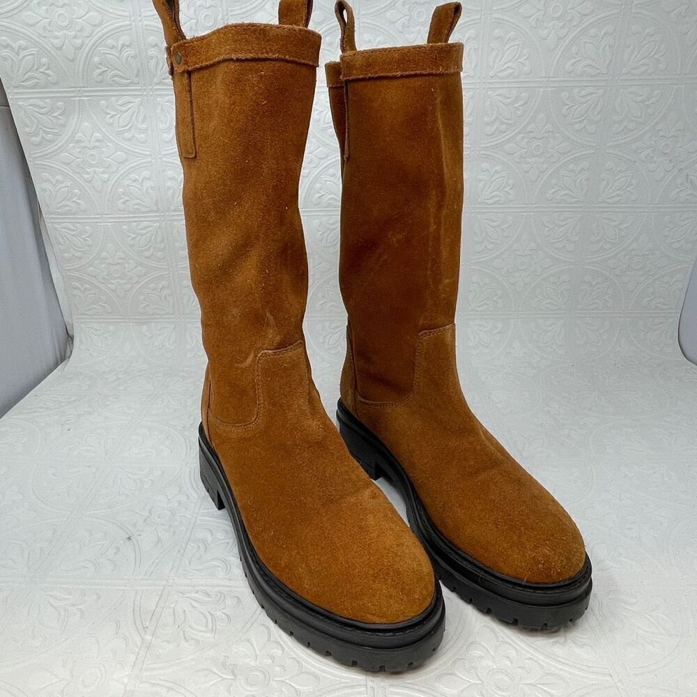 Saint G Brown Mid Calf Lug Sole Suede Western Boots Size 36